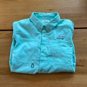 Columbia boys lightweight sports button, teal, (L 14/16)